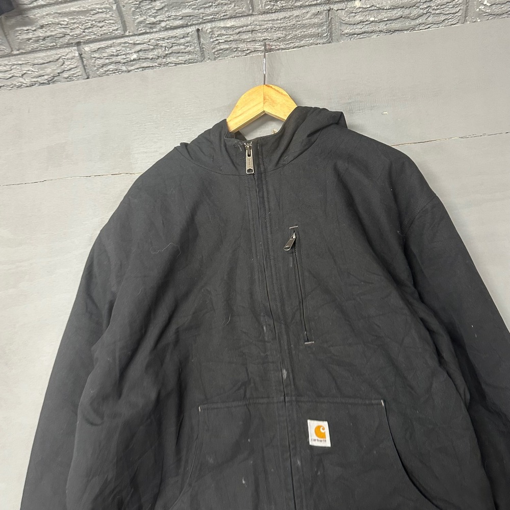Carhartt Mens XL Black Hooded Canvas Duck Work Jacket Zip Up‎ Full Zip